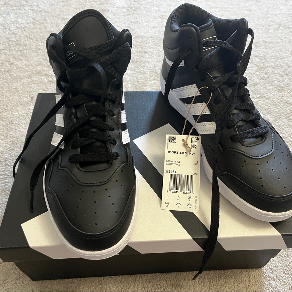 Adidas Black and White High-Top Hoops Sneakers